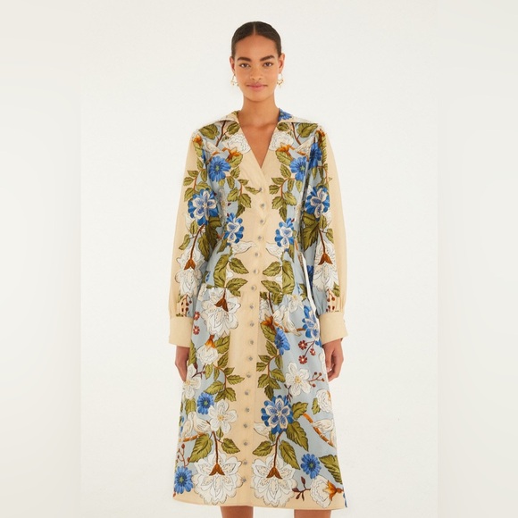 Farm Rio Sand Garden Scarf Long Sleeve Midi Dress - Picture 7 of 8